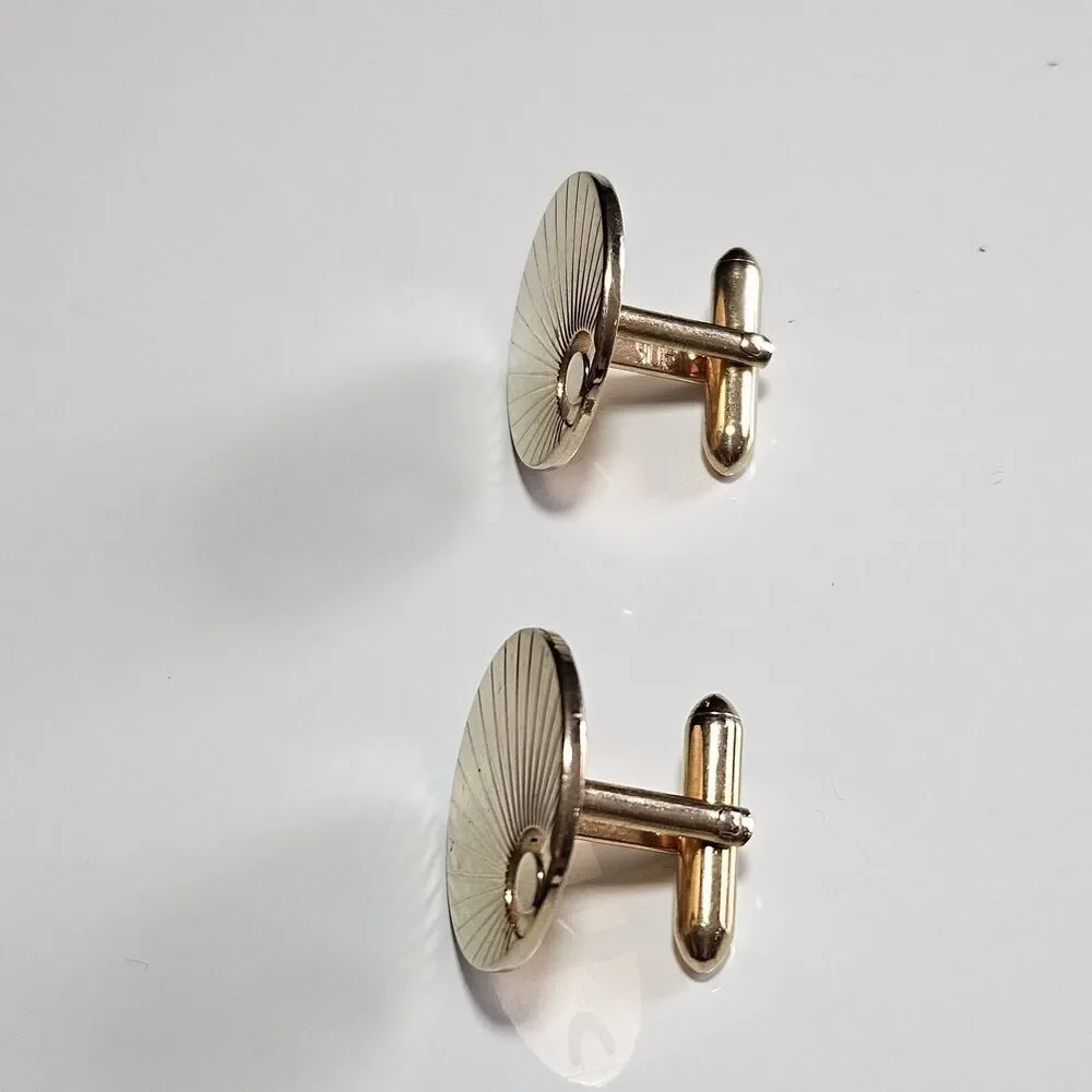 Vintage Swank Cufflinks Mens Gold Tone Metal Shell Design Set